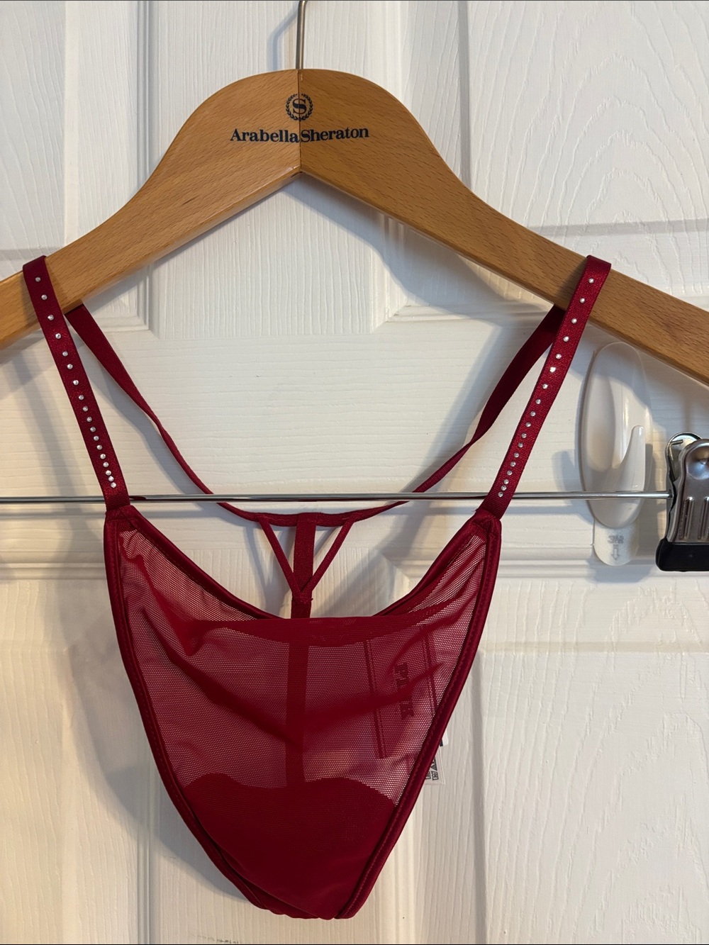 PINK Victoria's Secret Burgundy Mesh Strappy Thong Panty